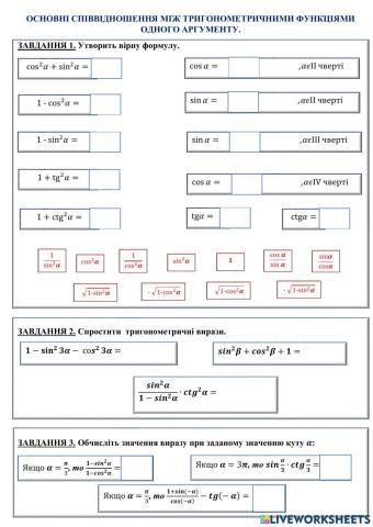 Співвідношення між тригонометричними функціями одного й того самого аргументу