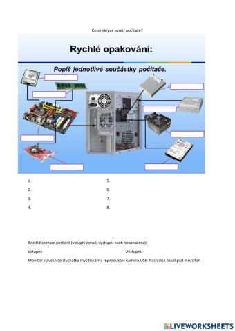 Pracovní list- co se skrývá uvnitř počítače?