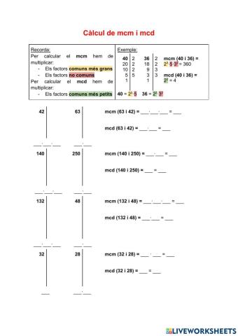 Càlcul mcm i mcd