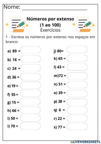 Números de 1 ao 100