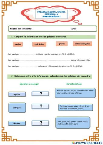 Palabras agudas, graves y esdrujulas