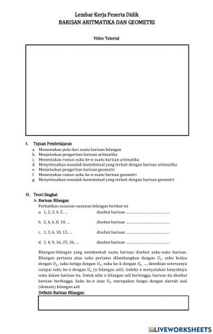 LKPD Barisan Aritmatika dan Geometri