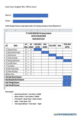 Latihan Soal MS.Office Excel 1