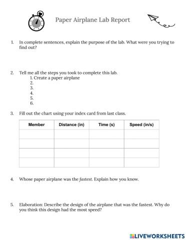 Paper Airplane Lab Report