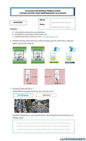 Evaluasi dan Refleksi Faktor yang mempengaruhi Laju Reaksi