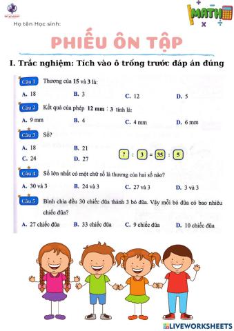 Ôn tập bảng chia 3