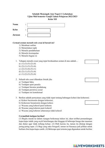 Soal Ujian MID SEMESTER GANJIL Kelas XII