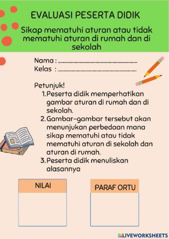 Aturan di rumah dan di sekolah - pendidikan pancasila kelas 1 sd