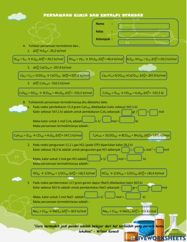 LKPD Persamaan Termokimia dan Perubahan Entalpi Standar