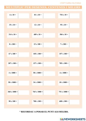 Multiplic per desenes, centenes i milers