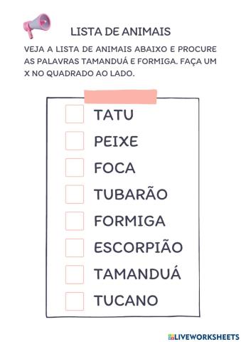 Lista de animais