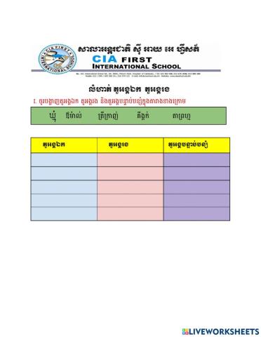 លំហាត់ បំណិន តួអង្គឯក តួអង្គរង