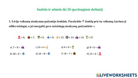 Sudėtis ir atimtis iki 20 (peržengiant dešimtį)