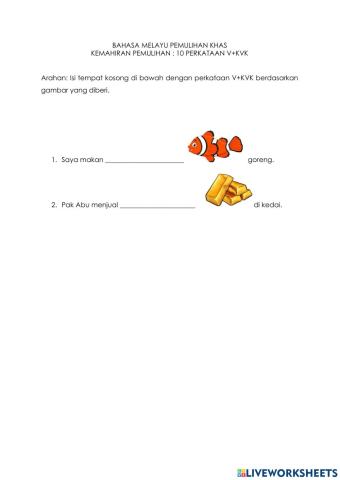 Kemahiran 10 perkataan v+kvk bahasa melayu pemulihan khas