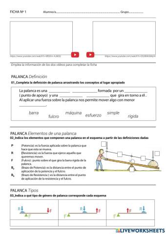 Ficha de refuerzo en clase de palancas