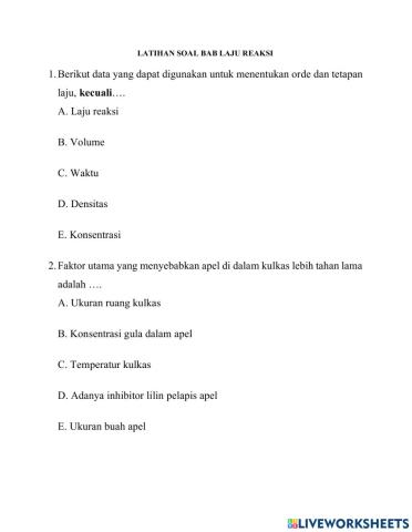 Soal Laju Reaksi