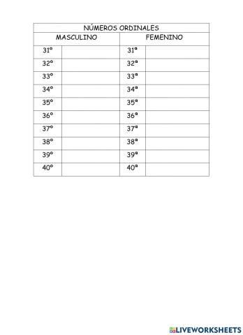 ORDINALES DEL 31º AL 40º