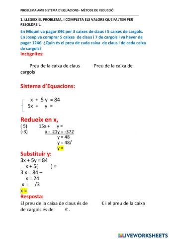 Problema sistema d'equacions substitució