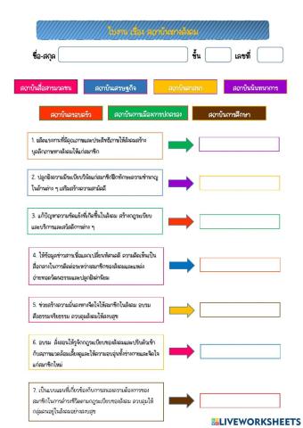 ใบงาน เรื่อง สถาบันทางสังคม