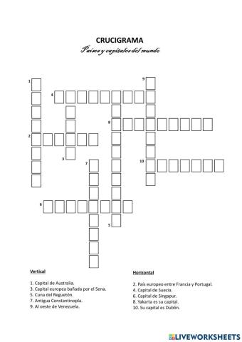Crucigrama-Países y capitales del mundo