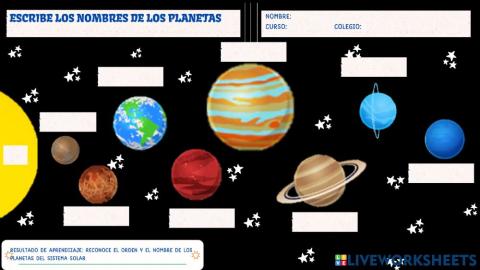 Escribe los nombres del sistema solar