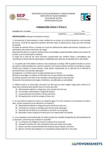 Examen formación cívica y ética