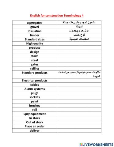 Unit 4 Terms English for Construction