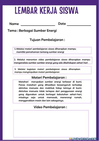 Berbagai Sumber Energi New