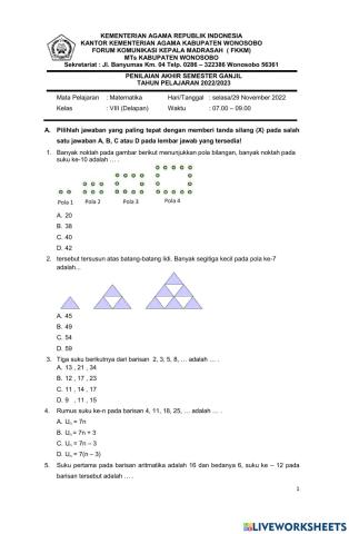 Soal PAS MATEMATIKA KELAS 8 TH 2022 FIX