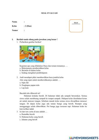 Soal Evaluasi Kebersihan di sekolah