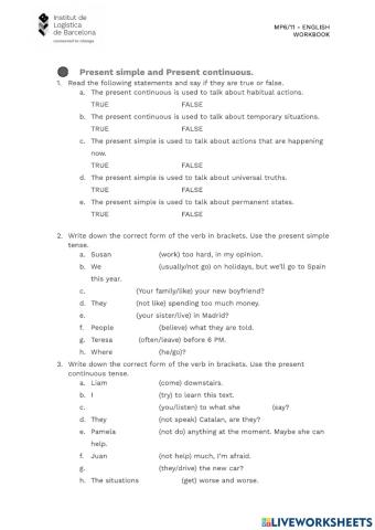 U1. Grammar: Present Simple and Present Continuous