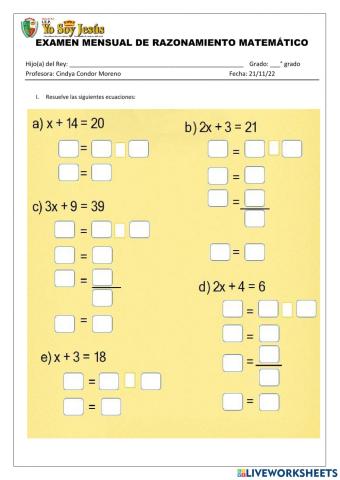 Examen de razonamiento matemático