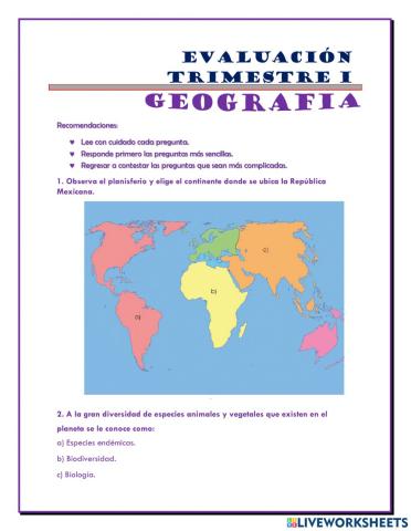 Examen de geografía primer trimestre