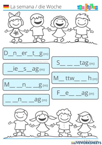 Días semana alemán. completar huecos
