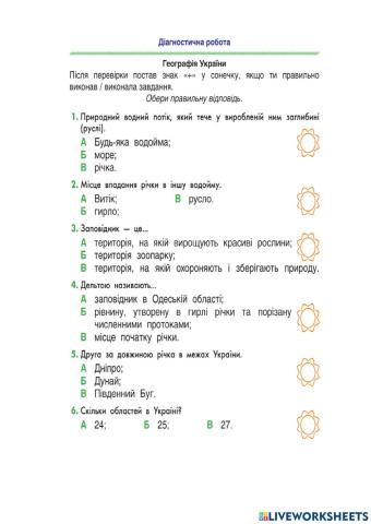 Діагностична робота № 2 Географія України