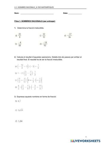 Fitxa 1: NOMBRES RACIONALS