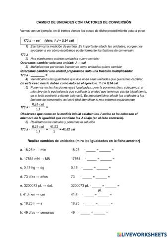 Cambio de unidades por factores de conversión