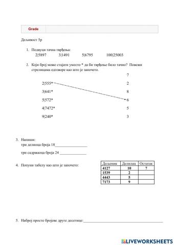 Дељивост 1 пети разред