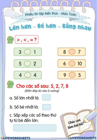 Bài tập toán lớp 1 so sánh