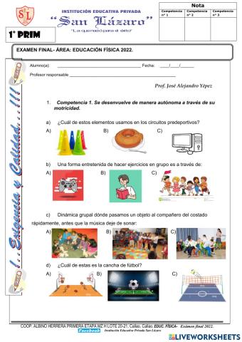 Examen final 1 primaria