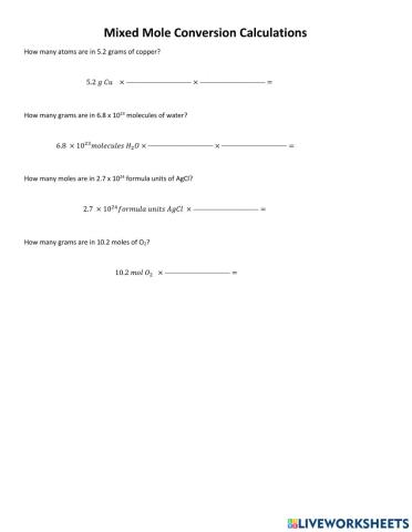 Mixed Mole Conversion Calculations