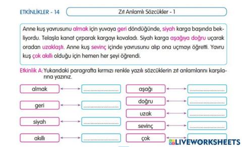 Zıt Anlamlı Sözcükler