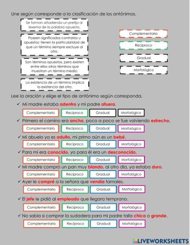 Clasificación de antónimos