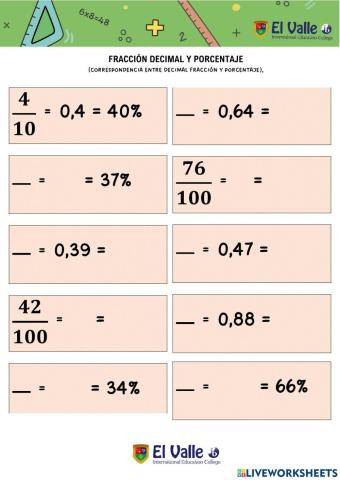 Fracción,decimal porcentaje II