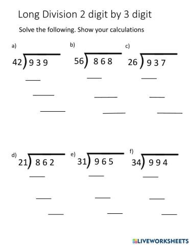 Long Division 2 by 3 digits