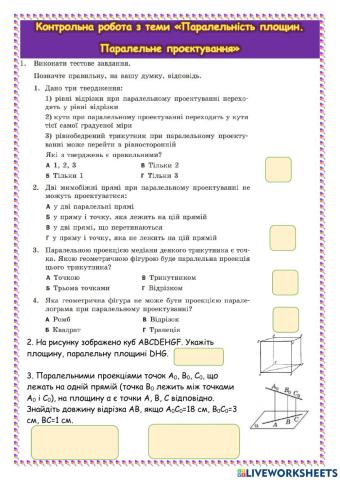 Контрольна робота ПАРАЛЕЛЬНІСТЬ ПЛОЩИН