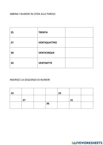 Completa la sequenza di numeri