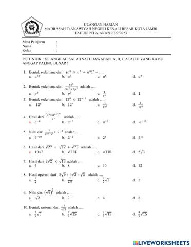 Ulangan Matematika