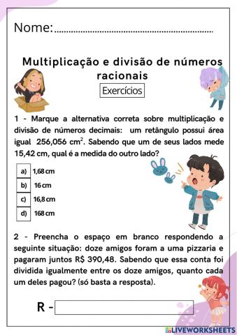 Multiplicação e divisão de números decimais