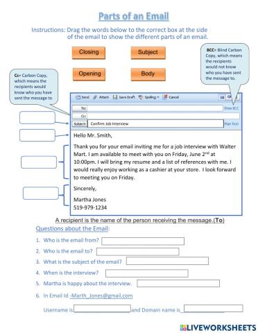 Parts of the Email